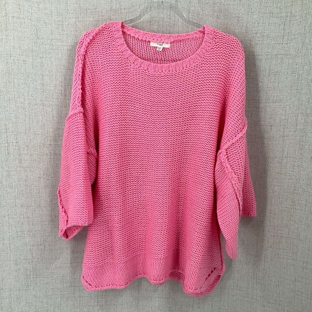 Easel Sweater Women 2X/3X Pink Oversized Chunky Knit Wide Sleeve Boho Slouchy